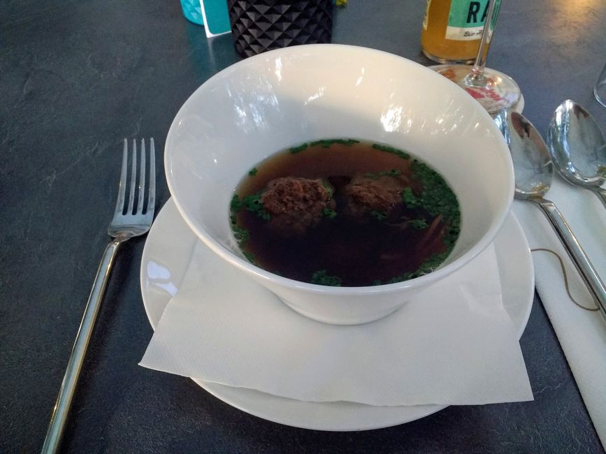Beef broth with liver dumpling
