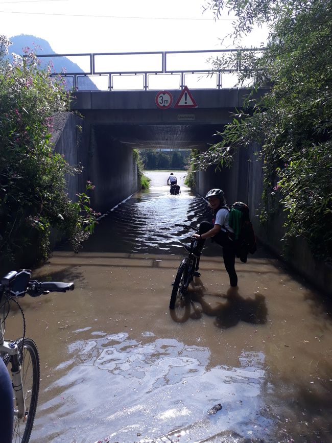 The flooded underpass.