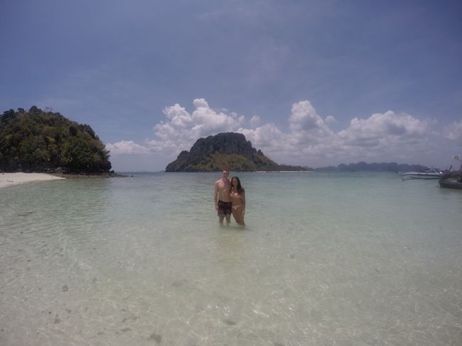 Both of us in the water in front of That Phra Nang Beach