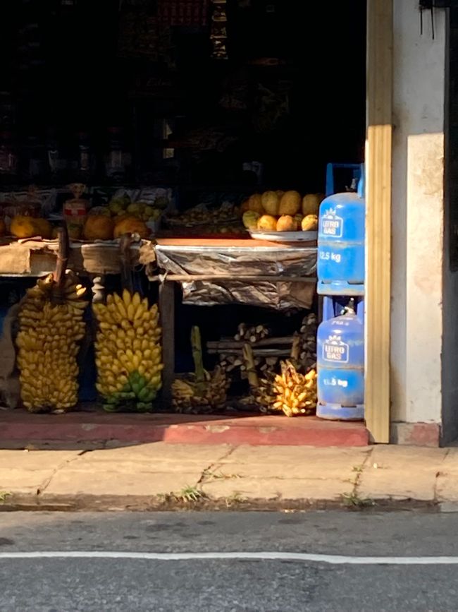 Fruit and gas cylinders.