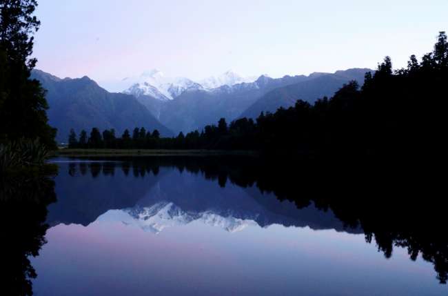 Lake Matheson with a view of Mt. Cook and Mt. Tasman