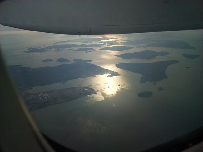 Flight over islands off Canada and the USA