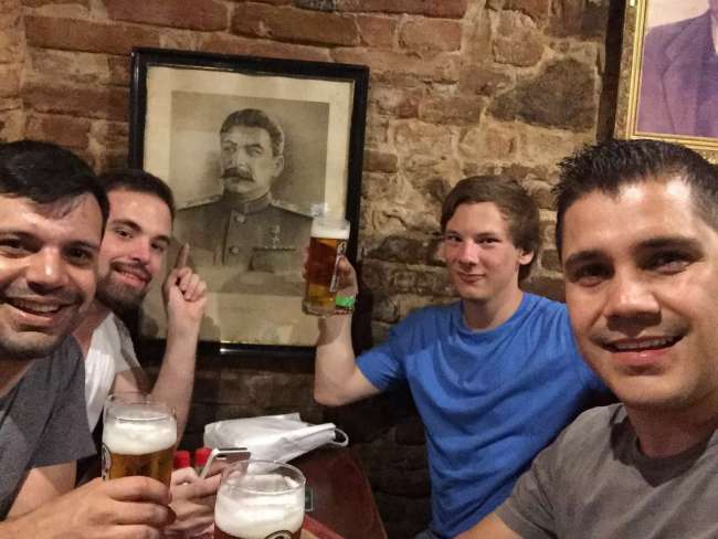 With my new friends and Stalin at the pub