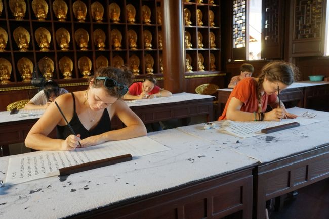 Copying scriptures in the Buddhist temple
