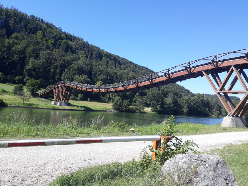 The largest wooden suspension bridge in Europe in Essing