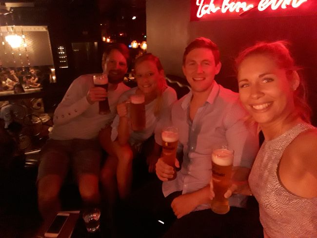 Laughed so much that I have stomach and cheek muscle soreness :D Haven't laughed so much and intensively in a long time - and I laugh a lot :-P With crystal wheat beer in Melbourne at the 'Berlin Bar'