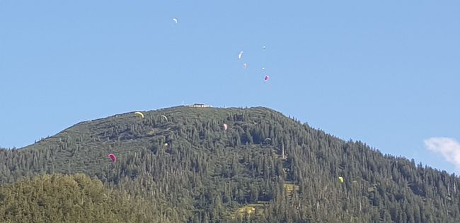 view of the Wallberg with paragliders