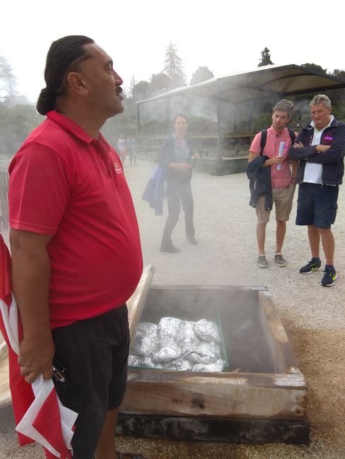 Hangi food being cooked!