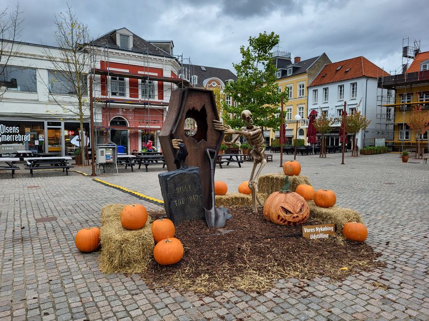 Marketplace with Halloween decorations
