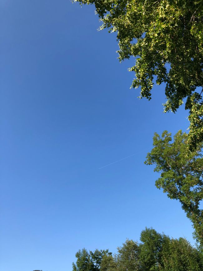 Strahlend blauer Himmel im Freibad