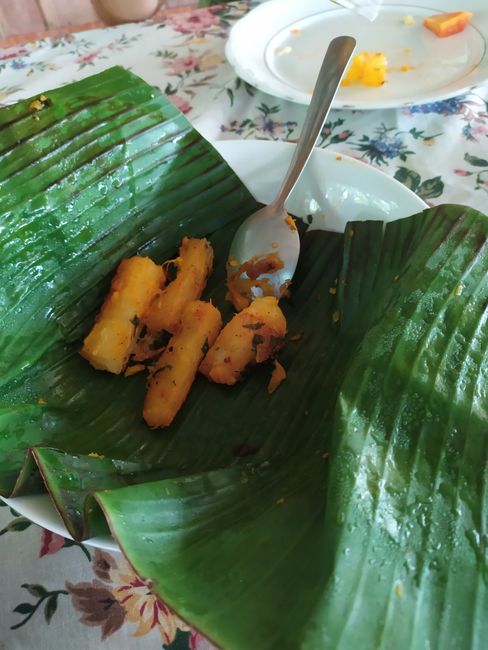 'Yuca frita': the yucca was first boiled and then sautéed in a pan with garlic and achiote