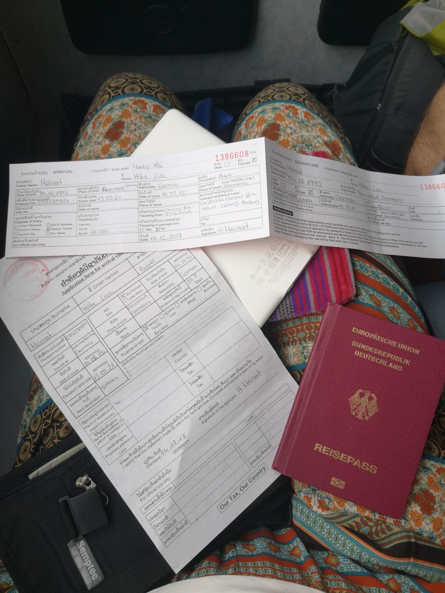 Paperwork for entry to Laos