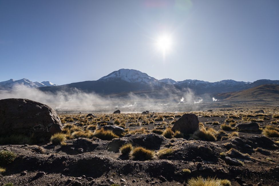 The sun is coming out over El Tatio