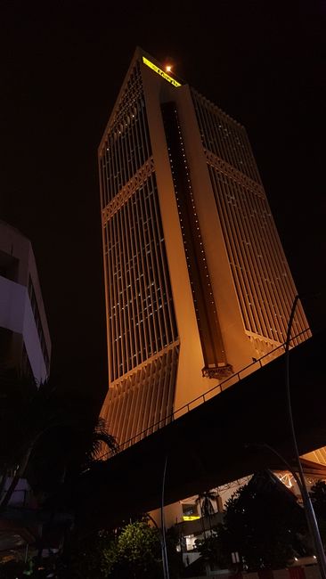 During the evening walk, I came across this illuminated skyscraper.