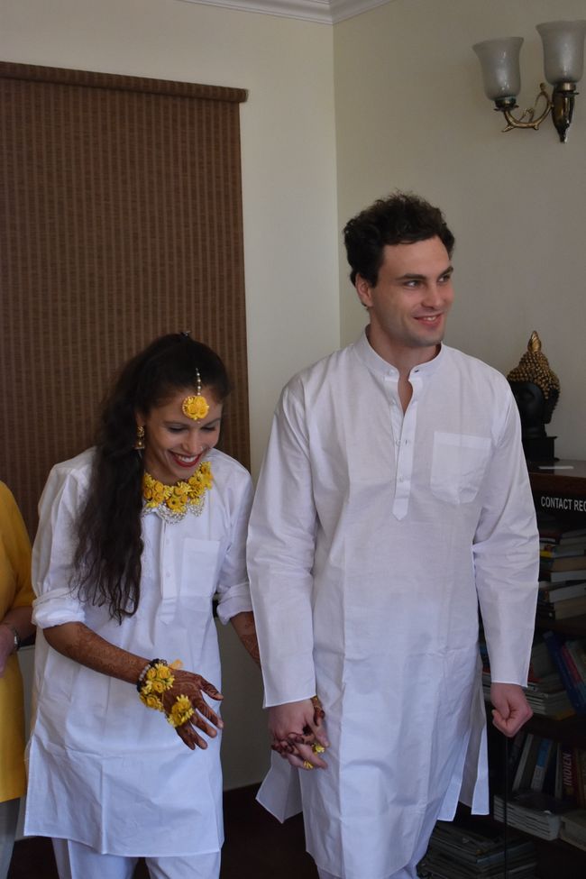 They were still "dirty" then. The couple shortly before the Haldi ceremony. 
