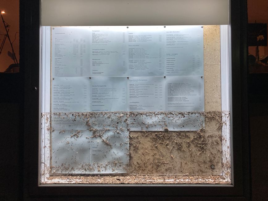 Menu of a restaurant in Schleiden - the traces of the flooding from last summer are still clearly visible