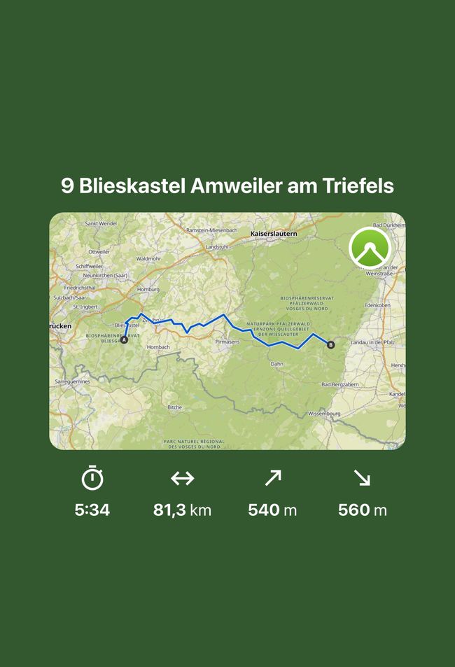 9th Day from Blieskastel to Amweiler am Triefels 80 km / 1260 km